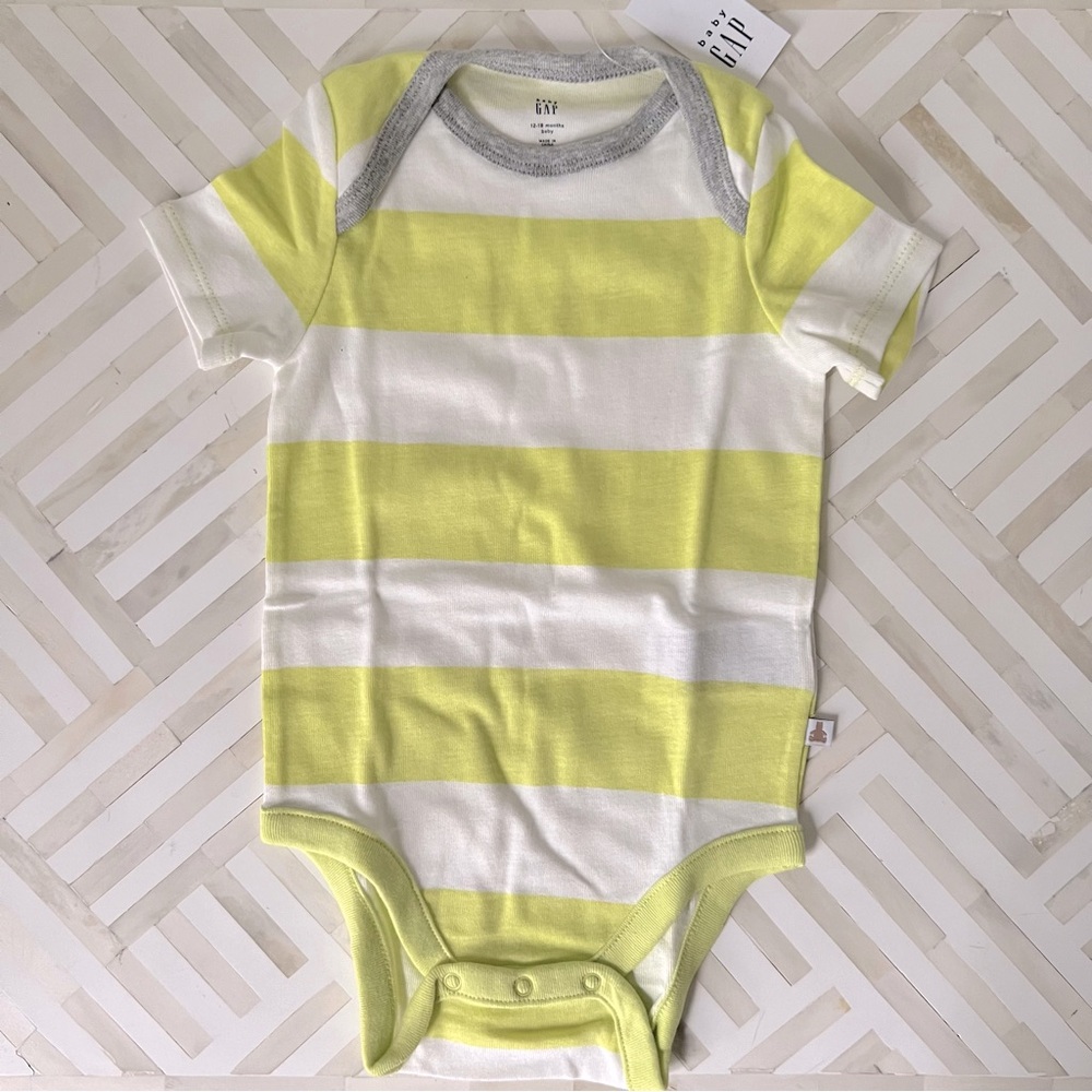 GAP Baby Striped Lime Cotton Onesie, 12-18mo - NEW